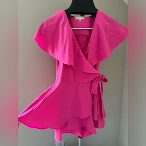 Main Strip Pink Wrap Dress Romper Backless